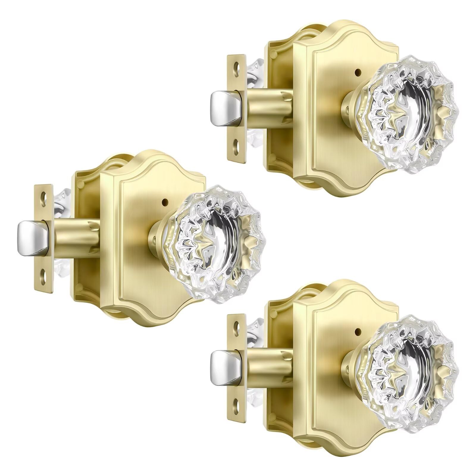 Leydebong 3 Pack Gold Heavy-Duty Crystal Door Lock with Privacy Function, Elegant Design, Easy Installation, Durable Zinc Alloy for Bathroom& Bedroom