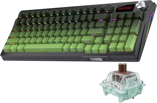 Zjmehty KUTETHY KY95 Series Wireless Mechanical Gaming Keyboard,Pre-lubed Gateron Brown Switches,98% Gasket Hot Swappable Custom RGB Side Printed PBT Keycaps KeyboardTea Green,Jade 3.0 Brown Switch