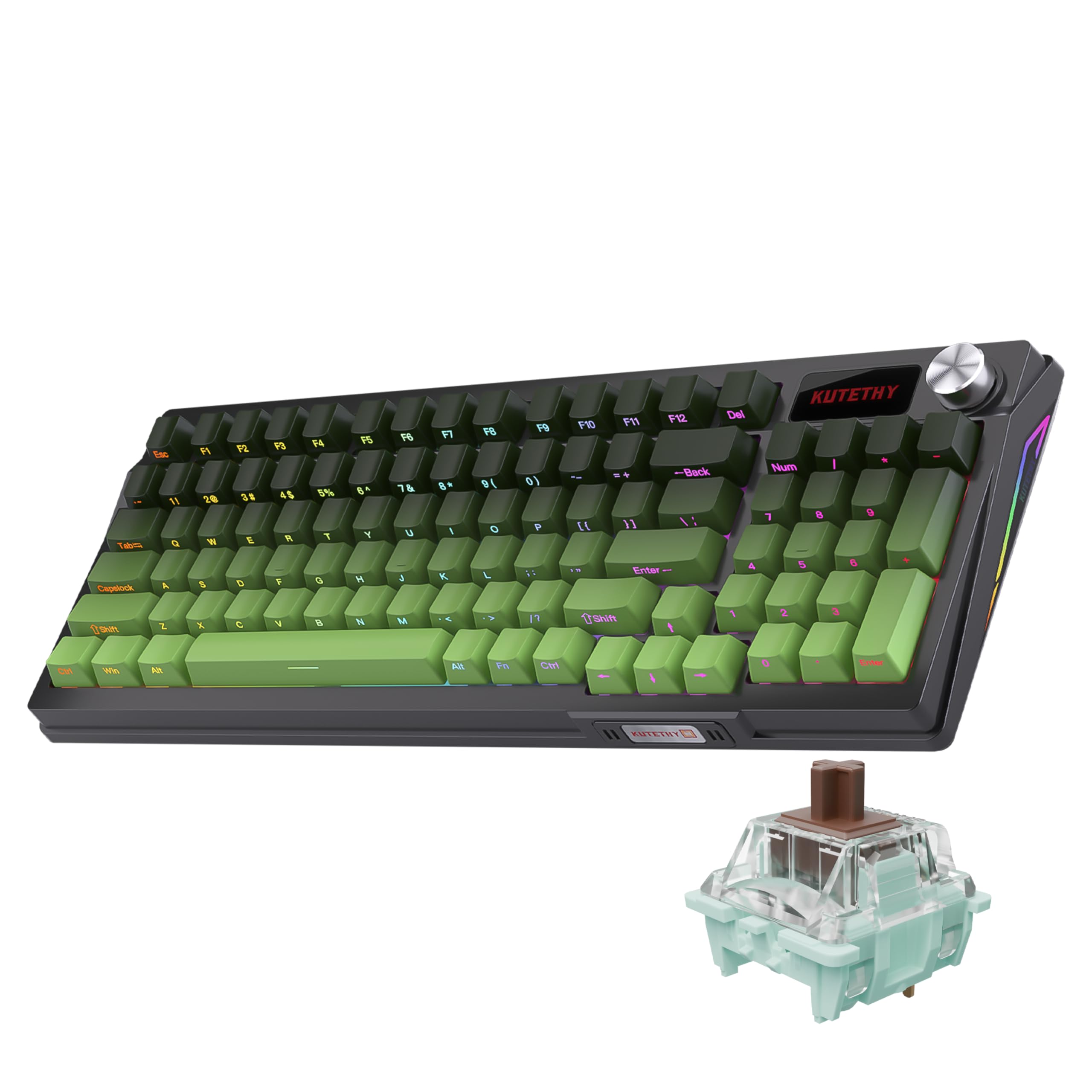 Zjmehty KUTETHY KY95 Series Wireless Mechanical Gaming Keyboard,Pre-lubed Gateron Brown Switches,98% Gasket Hot Swappable Custom RGB Side Printed PBT Keycaps Keyboard(Tea Green,Jade 3.0 Brown Switch)-image-3