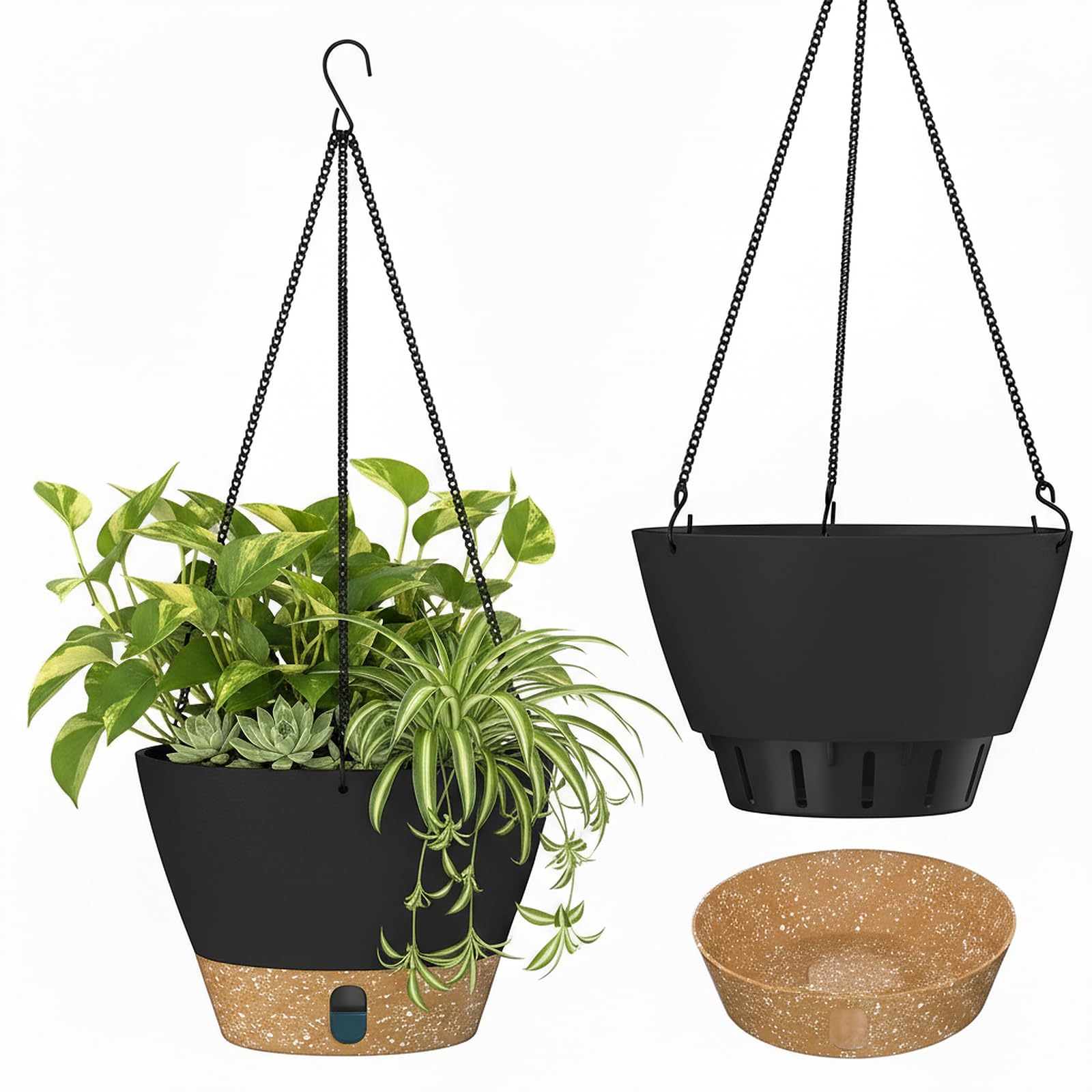 ZMTECH Hanging Planters for Indoor Plants, Hanging Baskets, Plant Hanger 2 Pack 10 Inch Gray with Visible Water Level, Drainage Holes & Removable Tray, Indoor Outdoor, Living Room Bedroom Balcony