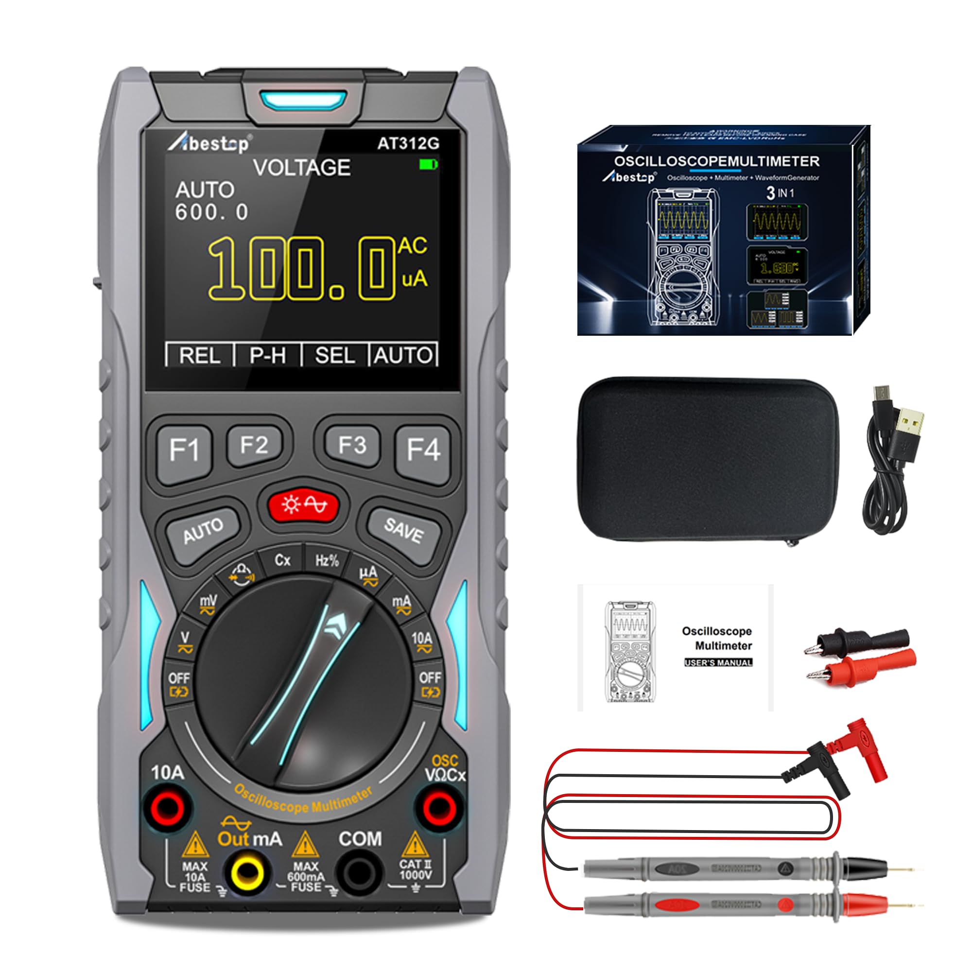 AT312G Abestop 3 en 1 Oscilloscope Multímetro Generator 12MHz Bandwidth Digital Oscilloscope Multímetro para múltiples probadores en Auto Measurement