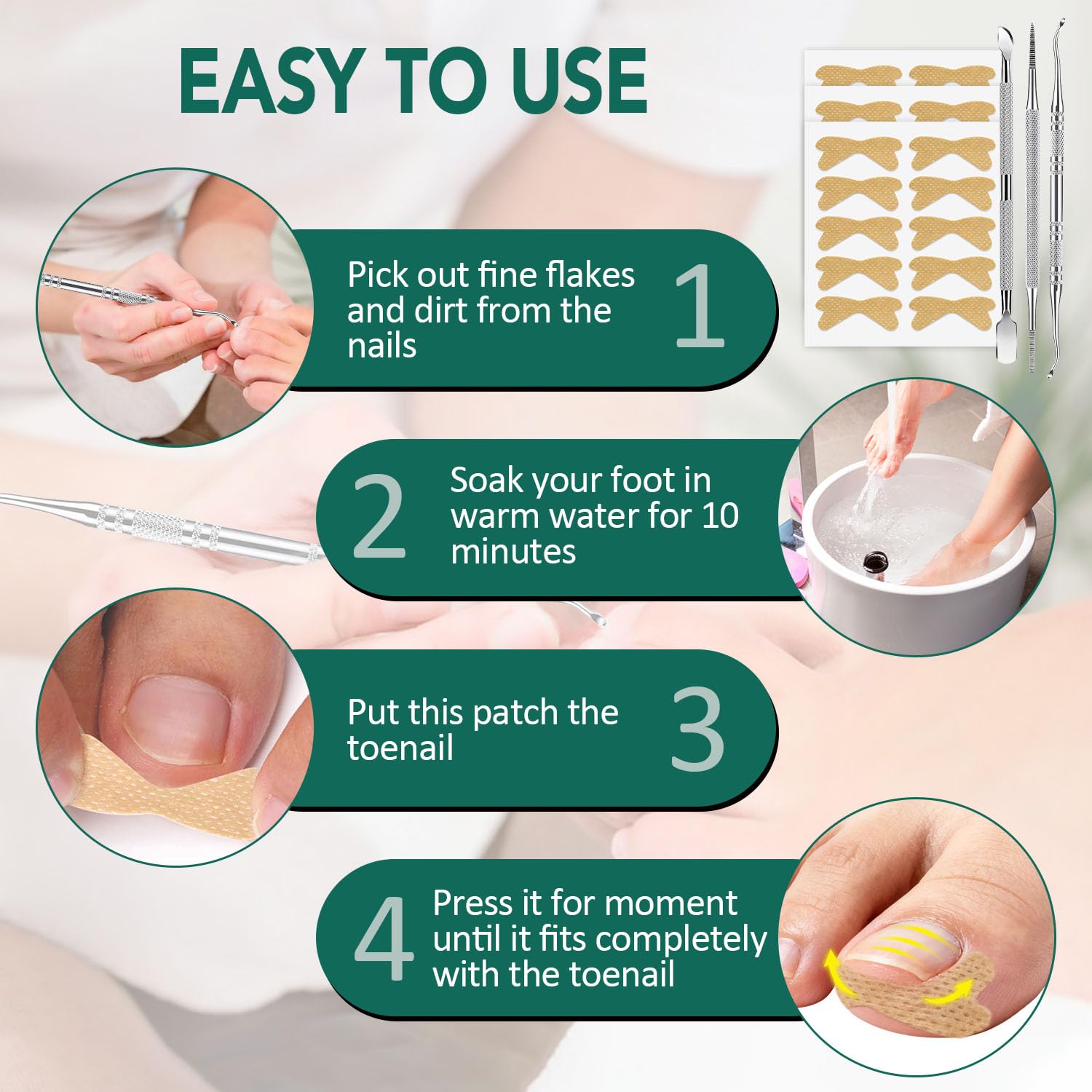 100pcs Ingrown Toenail Treatment Strips Stickers with 3 Pedicure Tools