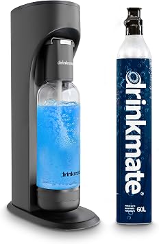 Drinkmate OmniFizz Sparkling Beverage Maker with 1L bottle and CO2 cylinder, carbonates ANY cold drink, Matte Black, pack of 1, 410-02-14Z