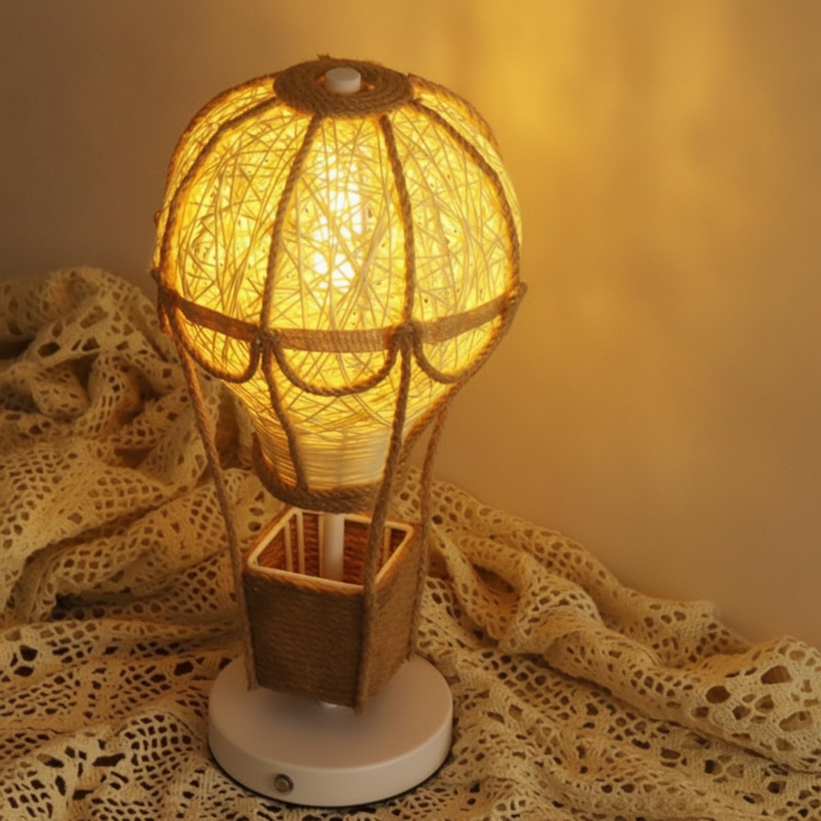 Sharplace Kinder Nachlampe Heißluftballon Lampe Tischlampe Nachtlicht Rattan Leuchte mit Dimmbar Und Wiederaufladbar 2000 Mah auf Eisen Gestell für Kinderzimmer Nachtkommode Einschlafhilfe Zuhause