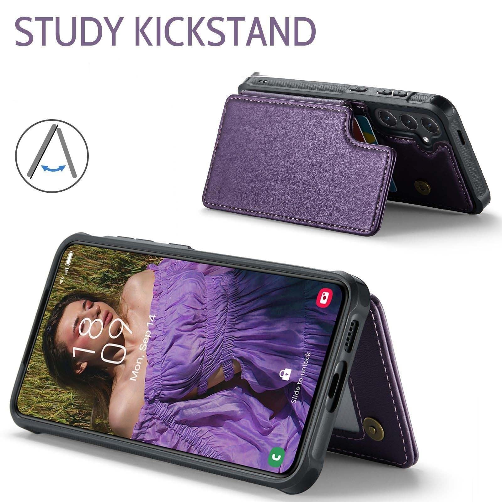Generico Etui do Samsung Galaxy S25 Ultra/S25 Plus/S25, etui z PU blokujące RFID uchwyt wolny ręce antypoślizgowa powłoka wiele gniazd na karty (fioletowy, S25 Plus)