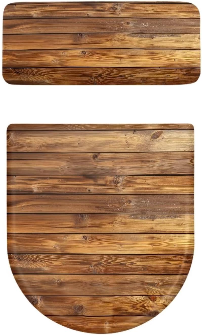 Wood Grain Toilet Lid Cover and Toilet Tank Cover, Replacement Easy Installation Polyester Fabric Bathroom Toilet Lid Cover, Fits Most Tanks & Lids