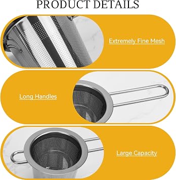 2pcs Tea Diffuser, Stainless Steel Tea Strainer Fine Mesh Tea Infuser with Double Long Handles Loose Leaf Tea Steeper for Mugs Cups Teapots (Silver)