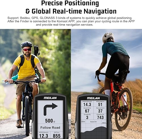 Miniatura 3 de MEILAN Komoot App - Computadora de bicicleta GPS con navegación de ruta en tiempo real por Komoot App, pantalla LCD de 2.6 pulgadas, computadora de