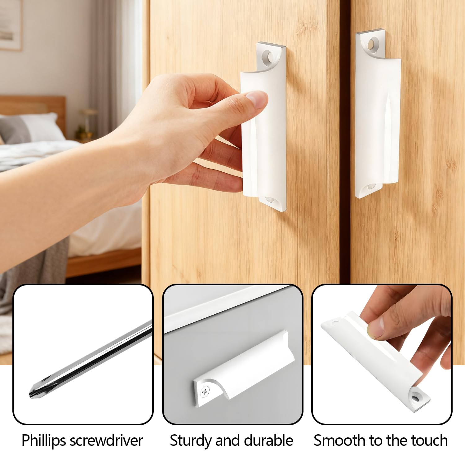 6 Pezzi Bianco Maniglie per Mobili Maniglie per Mobili Da Cucina in Alluminio Maniglia Porta Esterna Nascosta con 12 Viti e 1 Cacciavite a Croce Maniglia Porta Scorrevole per Mobili Porte e Finestre