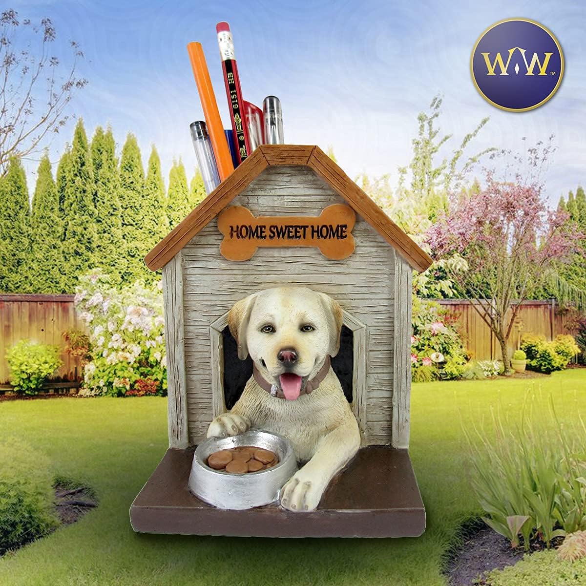 World of Wonders Dog Figurine Decorative Desktop Organizer Pen Holder | Gift for Dog Lover Pencil Caddy Organizer | Teacher Desk Accessories - Yellow Labrador