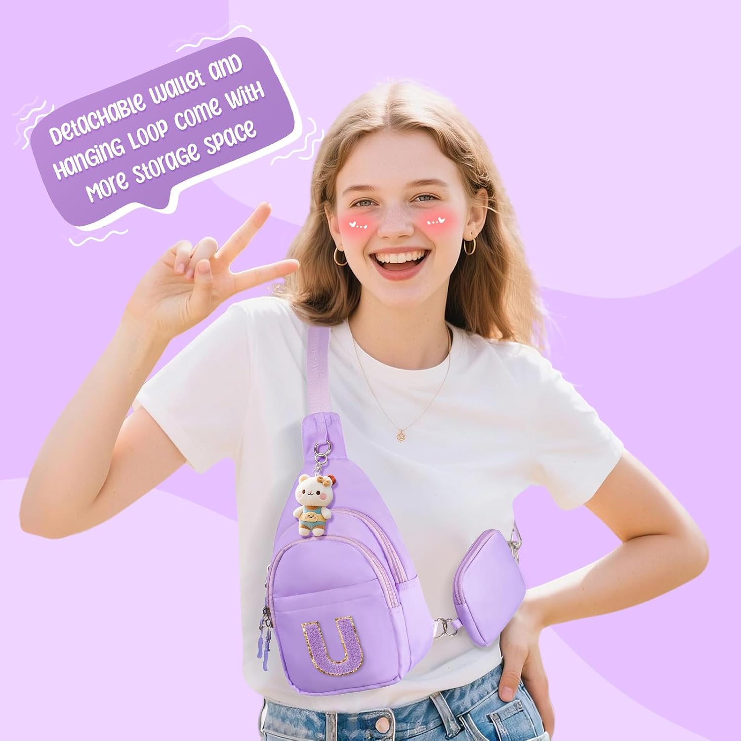 Initial Fanny Pack for Teen Girls Cute Crossbody Bag Small Sling Purse Personalized Birthday Gift for Girls 6-14 Years Old image 2