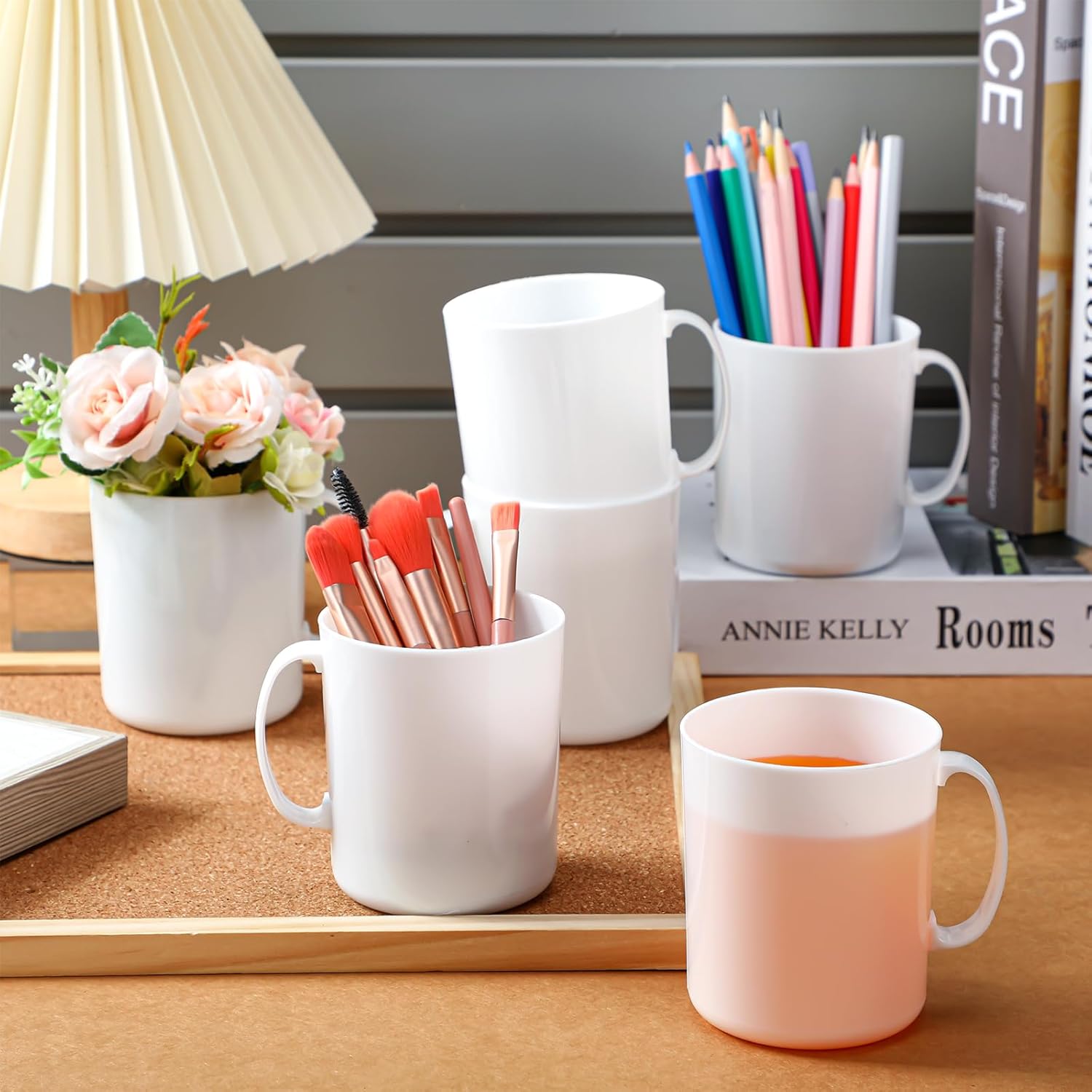 36 Pcs Plastic Mugs with Handle 12 oz Unbreakable Plastic Coffee Mugs Reusable Plain DIY Coffee Cups for Graduation Party Home Restaurant (White)