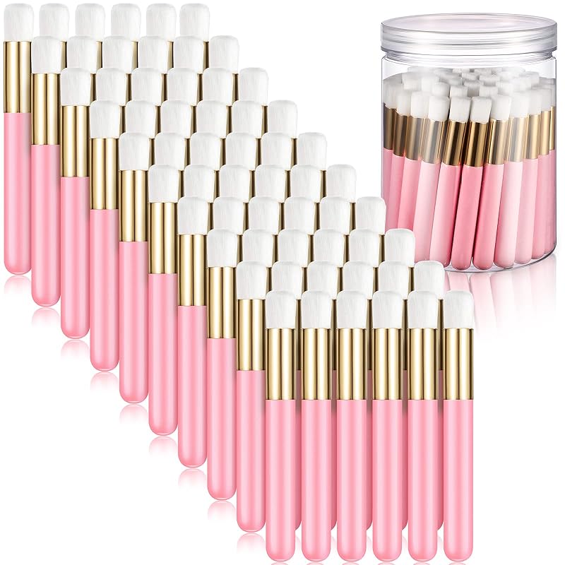 Patelai Kit com 60 Pincéis Planos para Limpeza de Cílios com Recipiente, Rosa