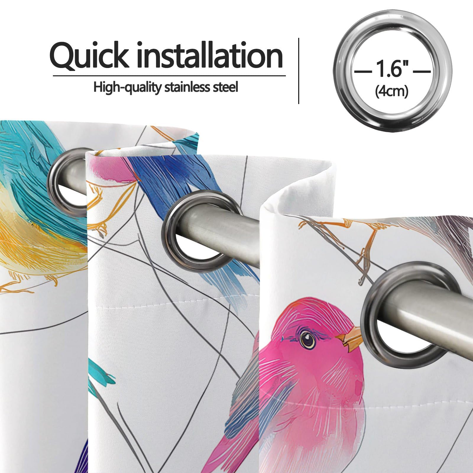 Natur Boho Verdunkelungsvorhänge für Schlafzimmer Wohnzimmer, Voegel Aeste Aquarell Blau Wärmeisolierte Vorhänge mit Ösen, Fenstervorhänge Dekoration, H 175 x B 140 cm (2er Pack)