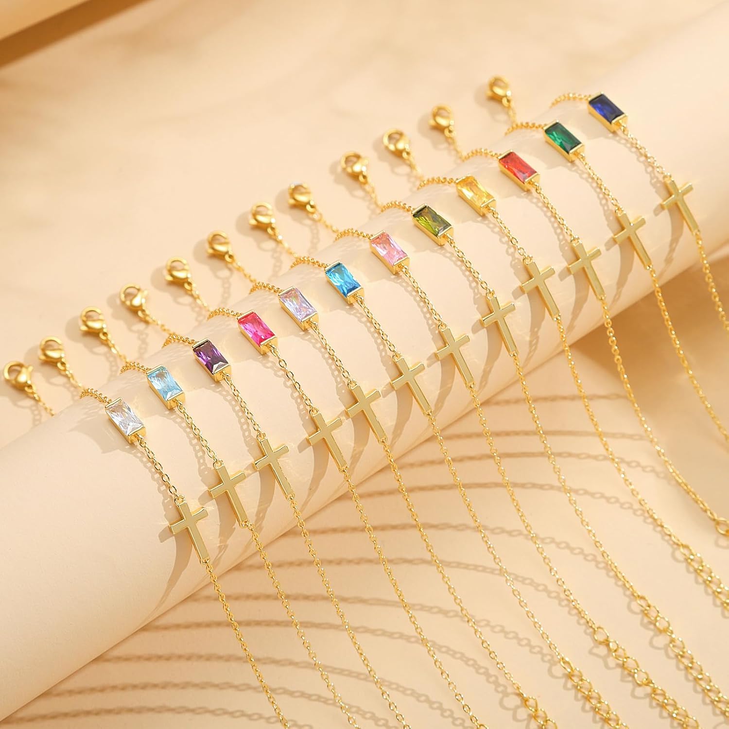 Cross Bracelet for Women with Birthstone Dainty 14k Gold Plated Non Tarnish Dainty Charm Birthstone Bracelet Trendy Stuff Religious Christian Birthday Gifts Jewelry - Image 6