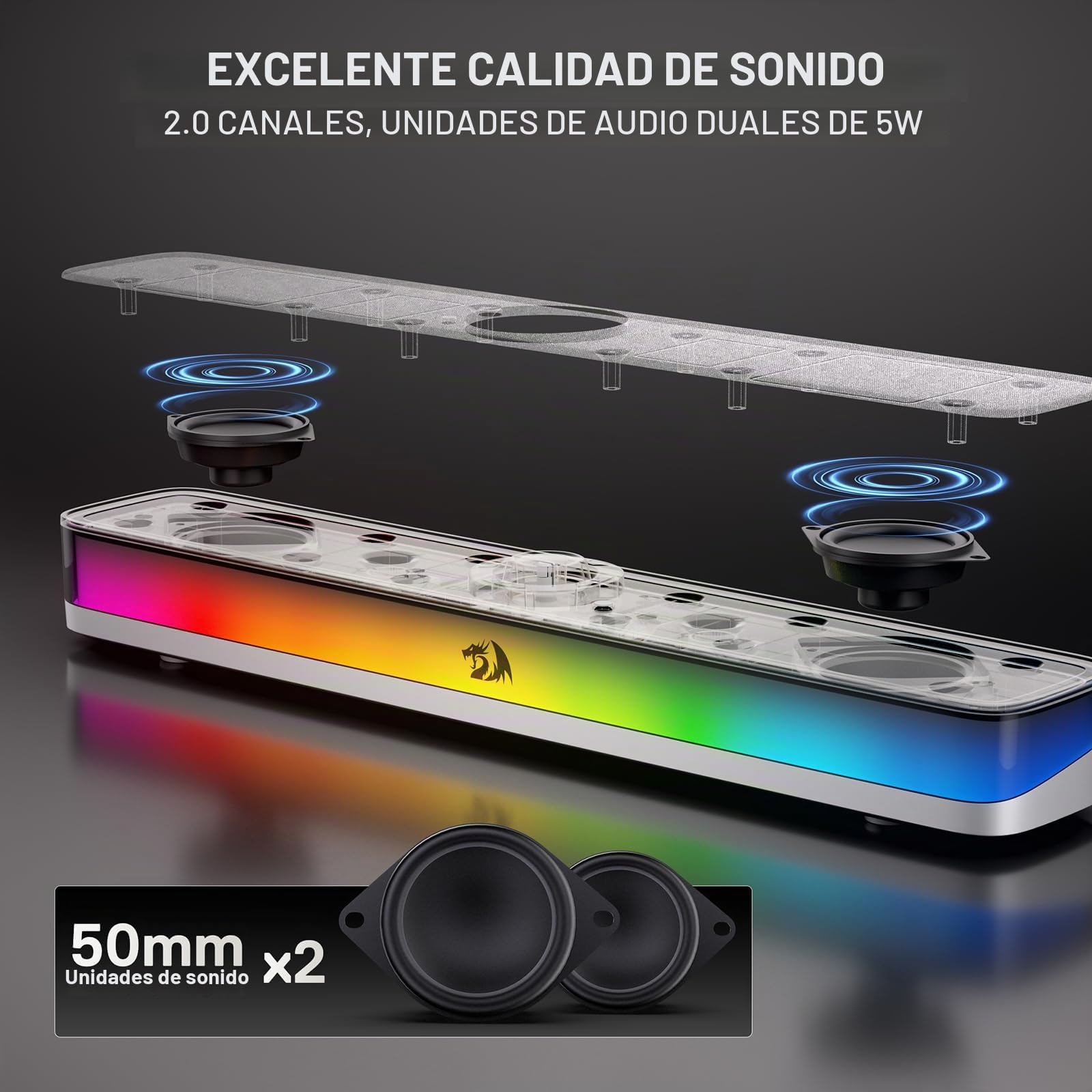 Redragon GS515 Barra Sonido Escritorio RGB BT 5.3 Gris