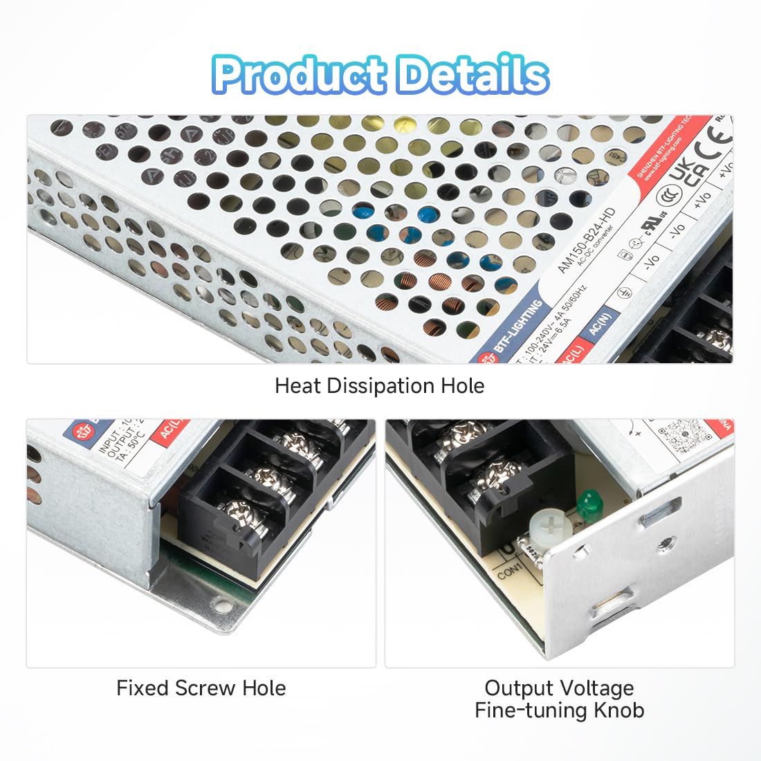BTF-LIGHTING Fuente de Alimentación 150W 24V Certificado CE Aluminio Driver LED AC100-240V a DC24V Transformador para Tira LED, Impresora 3D, Cámara CCTV, Sistema de Alarma, Radio, Proyecto