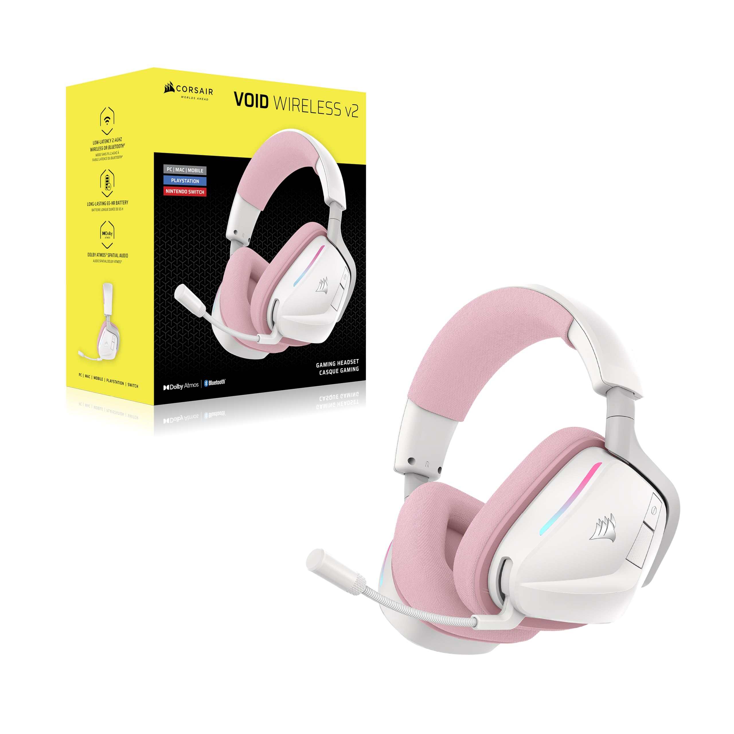 Corsair Void v2 Wireless Auriculares para Juegos con Bluetooth para PC, PS5, PS4, Switch y Móvil – Dolby Atmos, Plataforma Dual Inalámbrica, Batería de Gran Autonomía, Carga Rápida – Rosa — view 9
