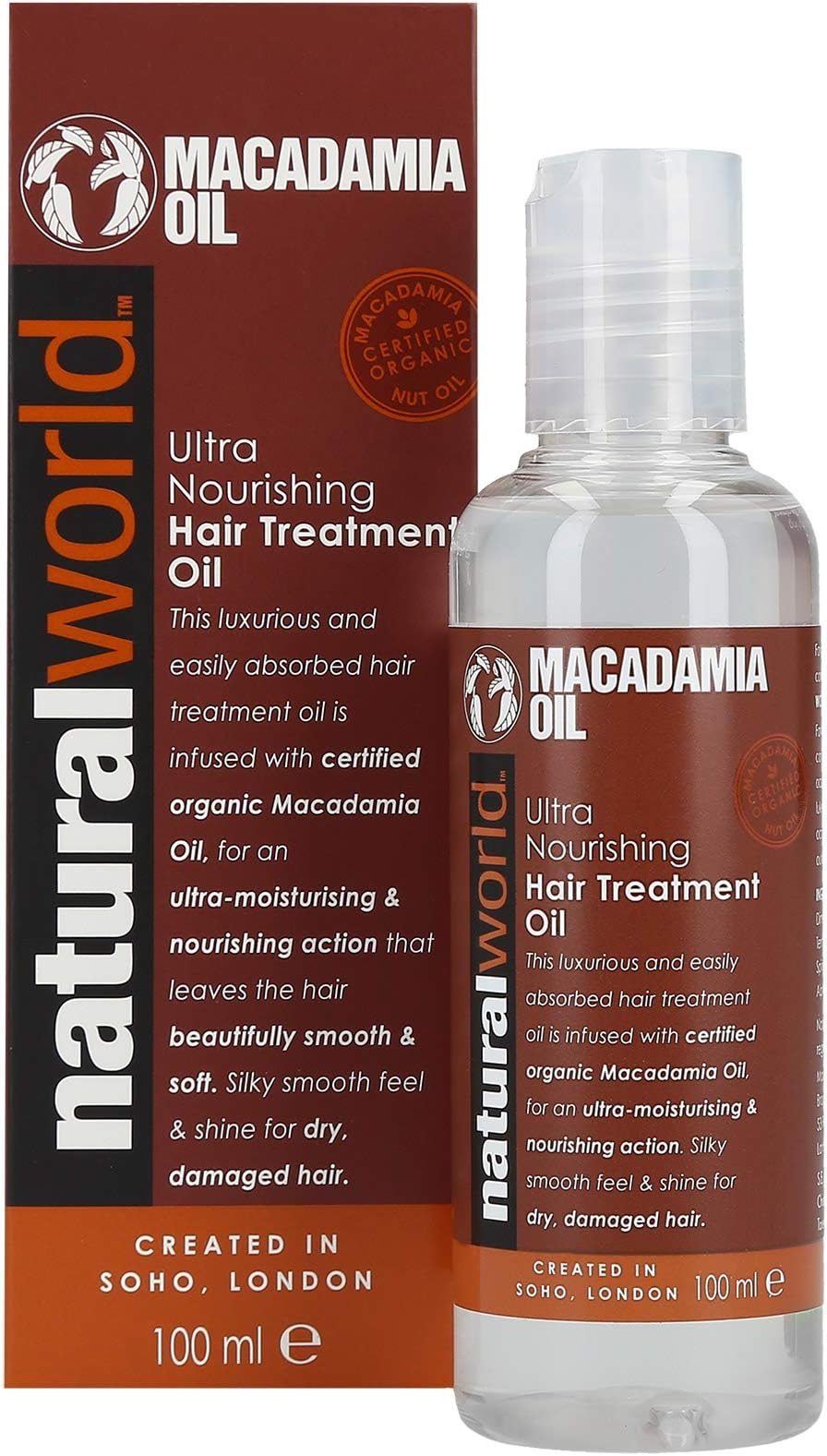Natural World Ultra Nourishing Hair Treatment Oil (100ml) - Infused with Certified Organic Macadamia Oil. Ultra-Moisturising & Nourishing Action. For Dry, Damaged Hair
