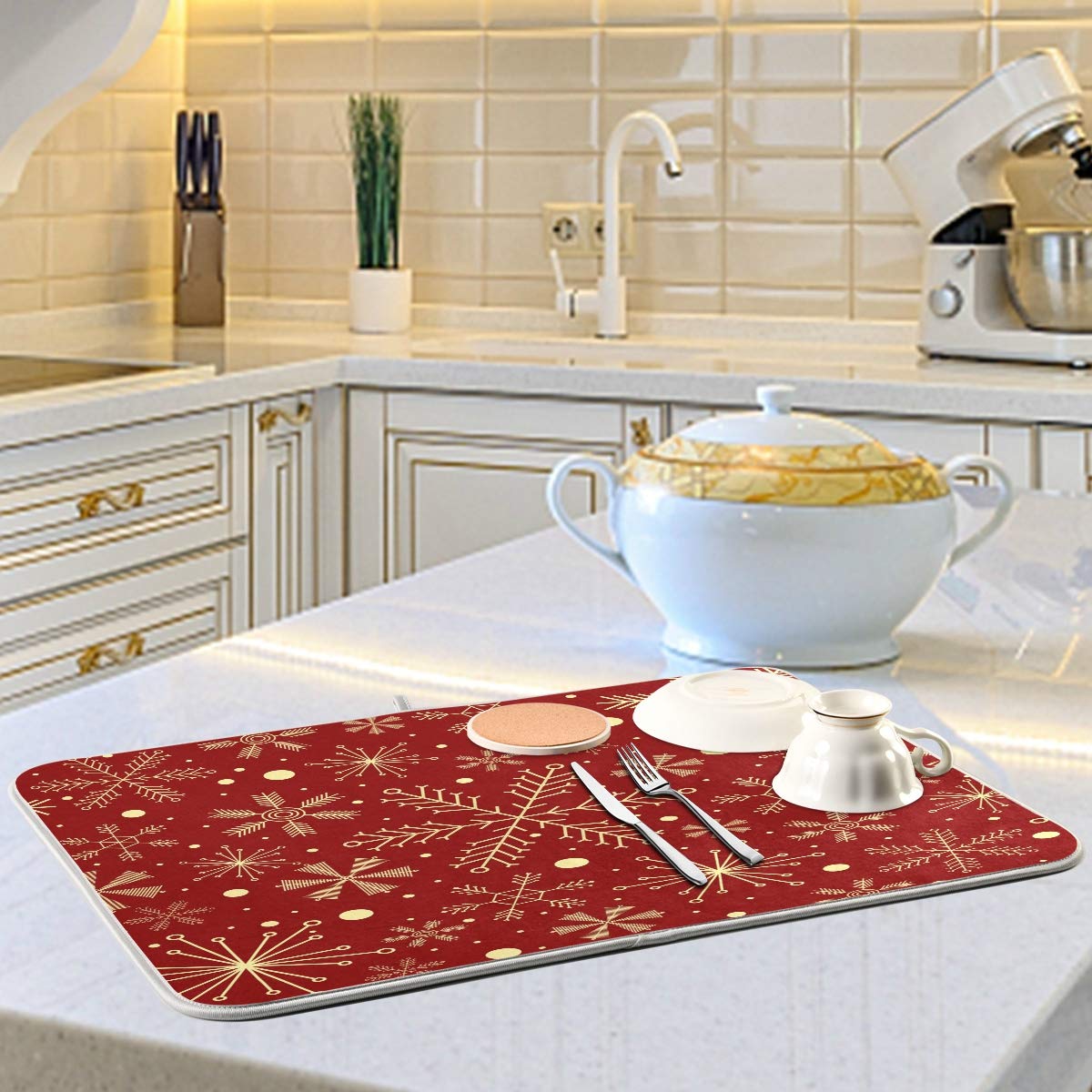 Tappetino Assorbente Per Scolapiatti In Microfibra - 45,7x61 Cm, Motivo Marmo Blu, Per Tenere Il Bancone Asciutto