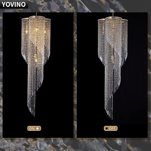 Miniatura 6 de Candelabros de Techo Alto para Entrada Lámpara de Araña de Cristal en Espiral Dorada Lámpara de Araña Grande para Vestíbulo 6 Luces Lámpara de Araña