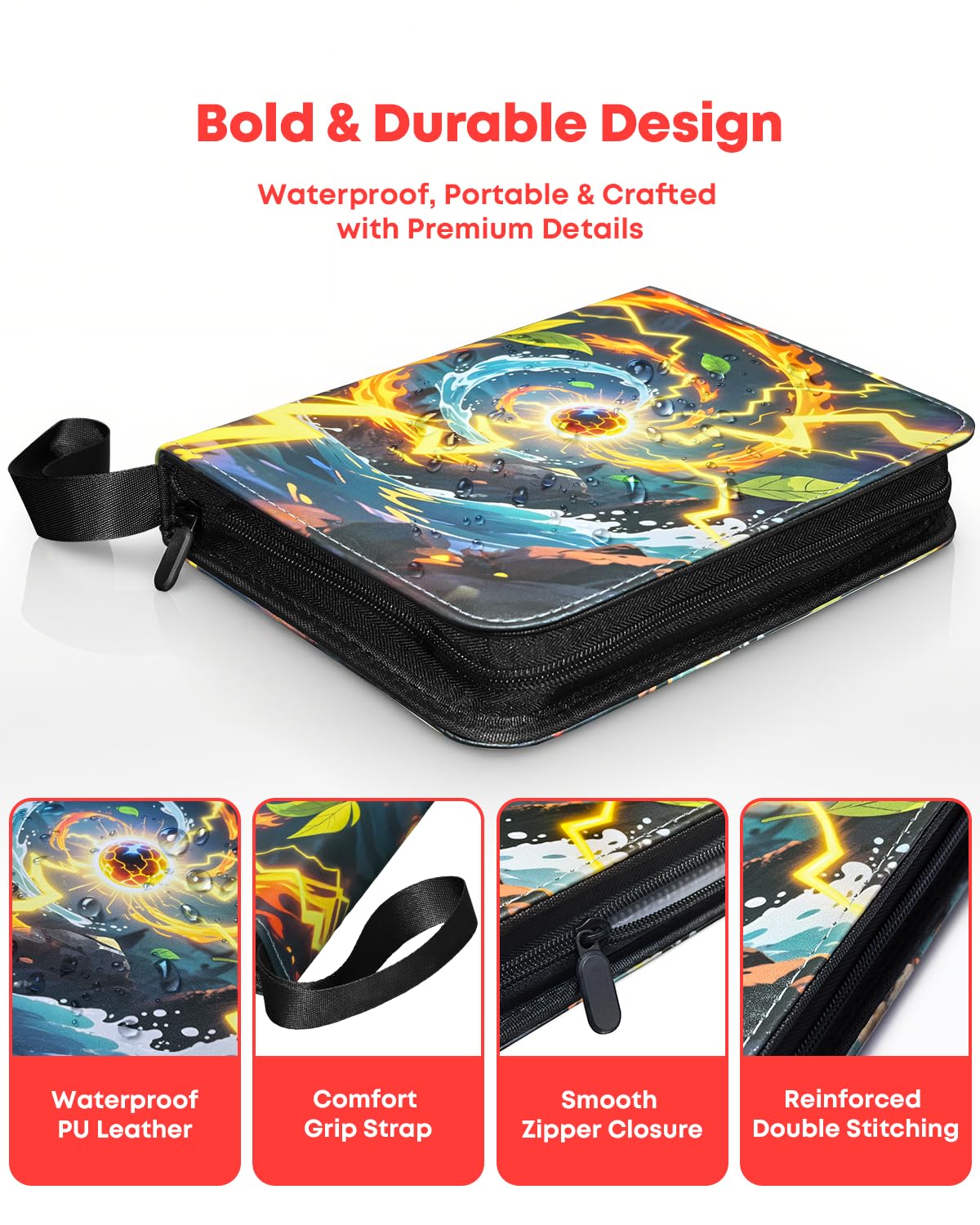 Carpeta de tarjetas coleccionables de 4 bolsillos, 400 bolsillos, álbum con 50 fundas extraíbles para tarjetas, carpeta de colección de tarjetas de piel sintética para TCG, MTG, tarjetas deportivas