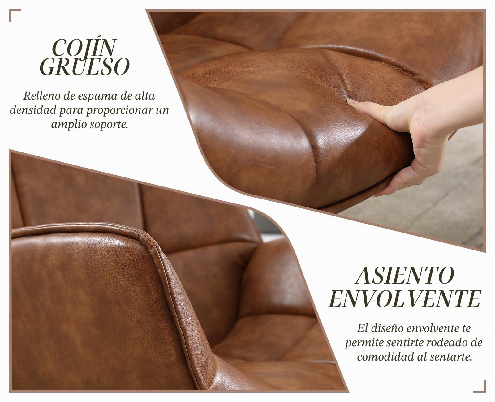 Sillón de cuero giratorio, moderno acento tapizado silla de baño silla de baño para sala dormitorio maquillaje salón marrón