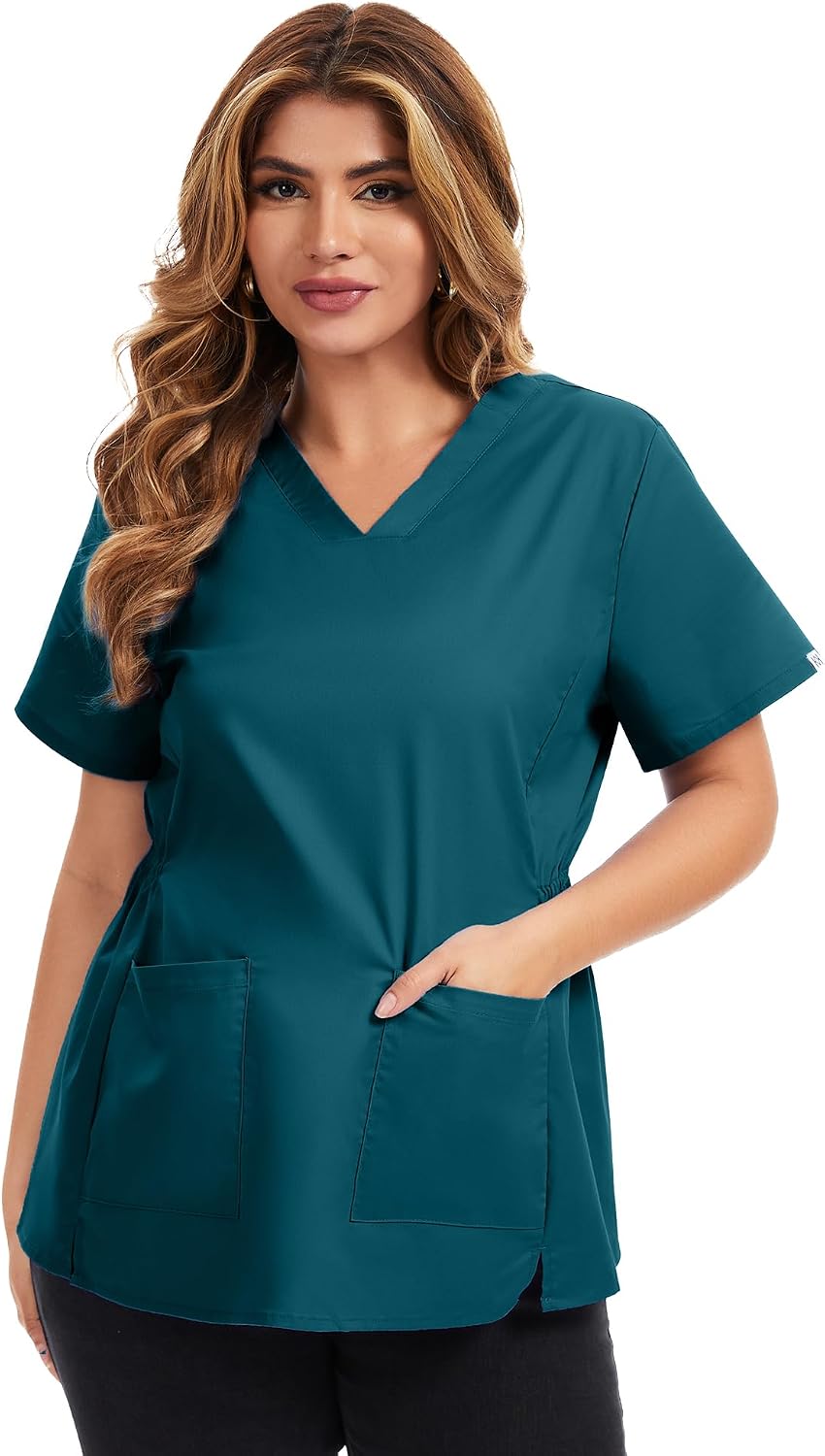 Kitmaz Women's Maternity Scrub Top, V-Neck Cotton Blend, 2 Pockets