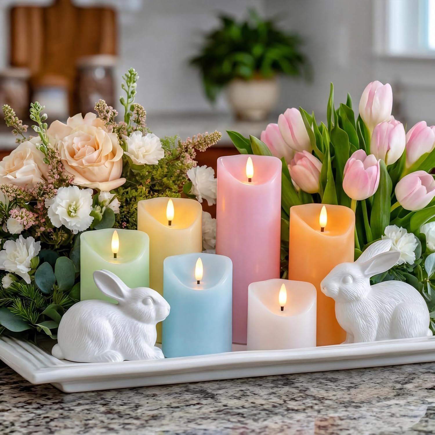 Baquler 6 Pcs Easter Pastel Flameless Pillar Candles with Remote and Timer Spring Easter LED Real Wax Battery Operated Candles Bulk for Dinner Table Home Wedding Spring Party Decoration