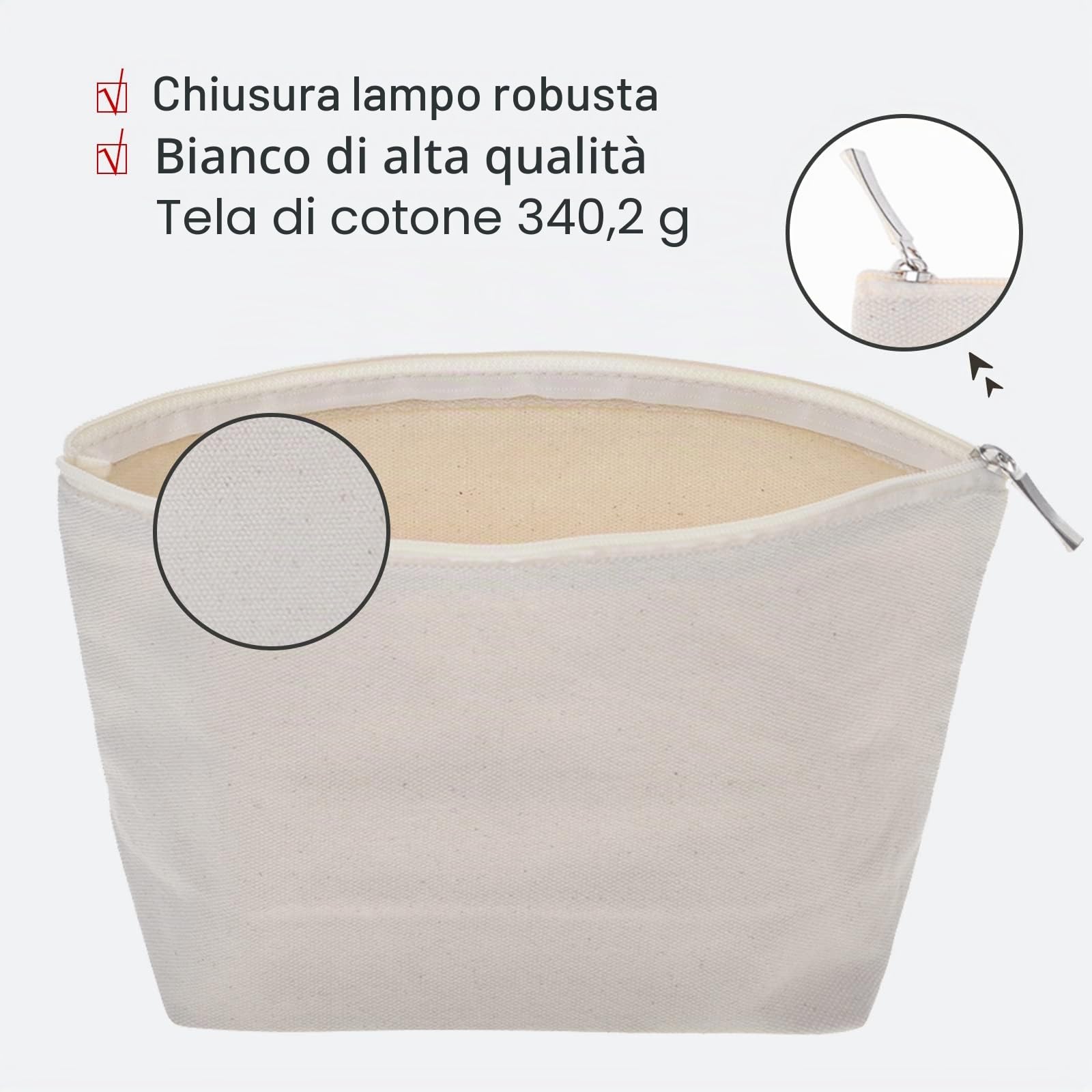 Aspire 6-Confezione Borse Cosmetiche da Viaggio fai da in Tela, Pochette tela 24 x 14 x 7,5 cm - Naturale