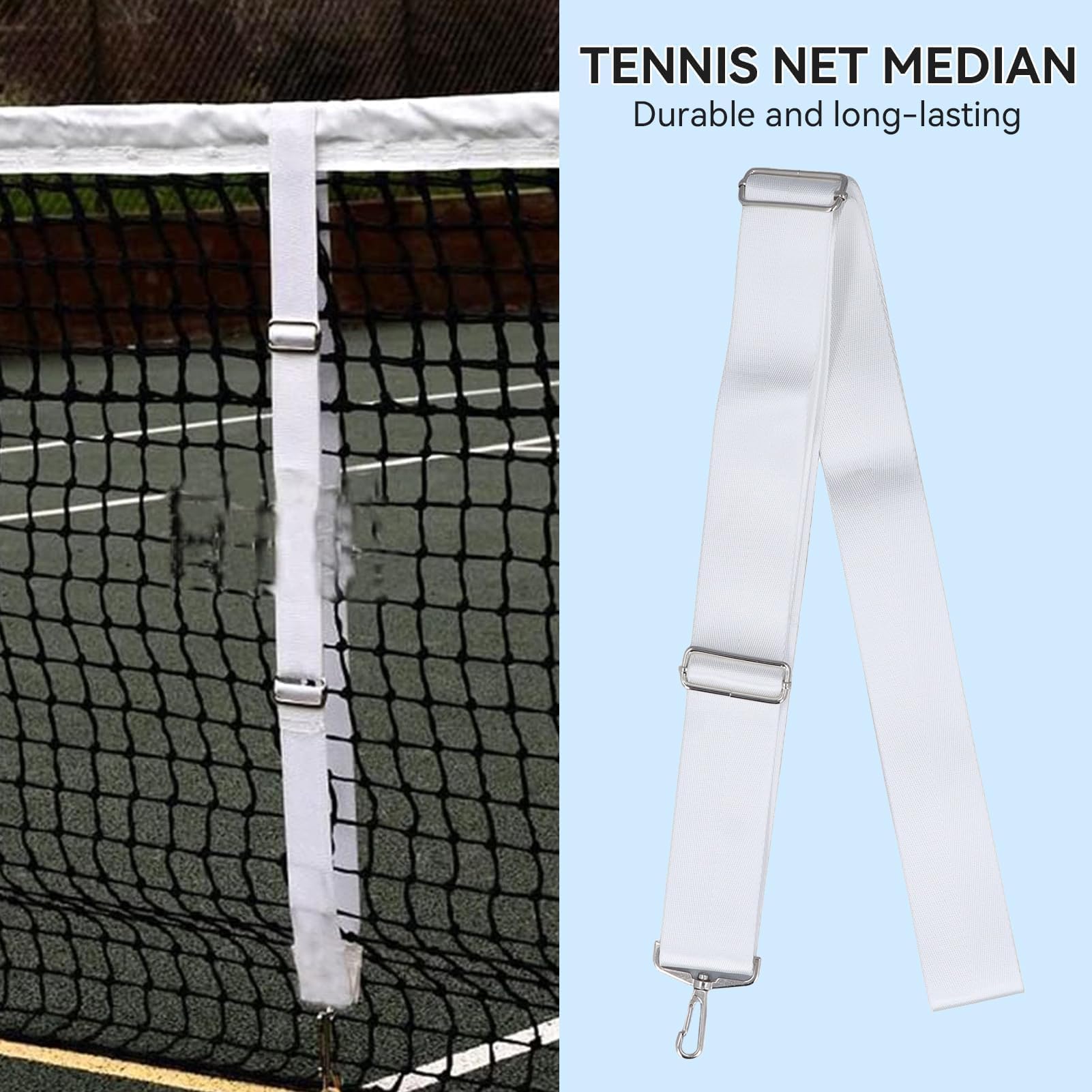 Cinghie per Rete da Tennis, 2,2m x 5cm Cinghia Centrale per Rete da Tennis Altezza Regolabile Cinghie per Rete da Tennis con Fibbia in Acciaio Inossidabile
