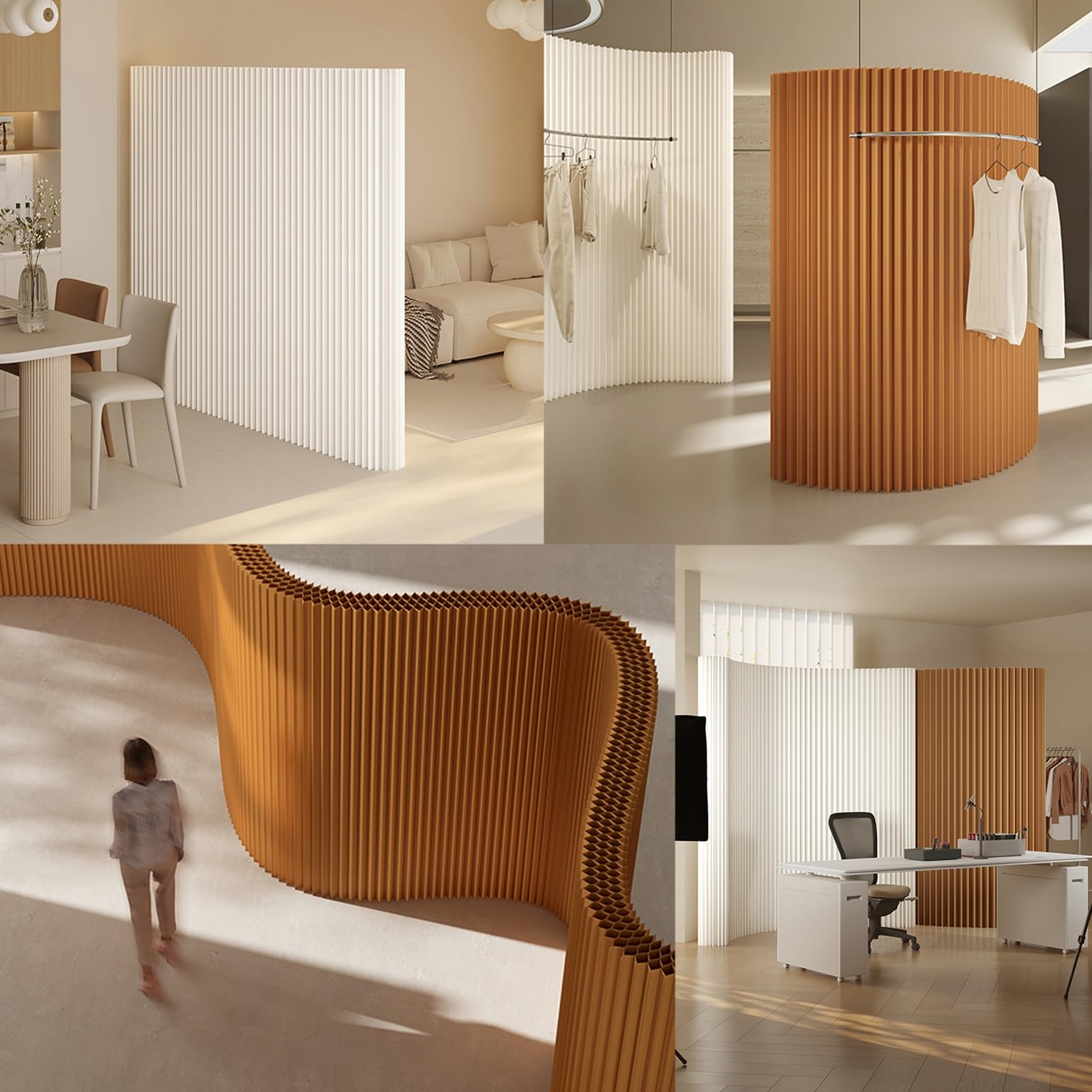 Biombo Plegable Retráctil, Separador De Ambientes De Papel, Separador De Ambientes Plegable, para Separación De Habitaciones, para Oficina En El Hogar(White,1.6x1.5m/4.9x5.2ft)