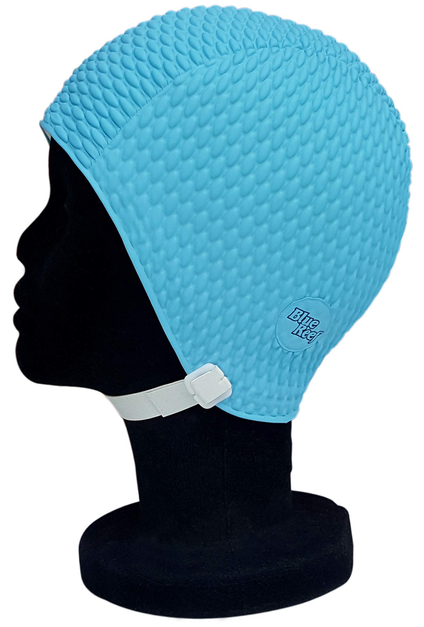 Blue ReefBubble Pimple Effect Single Solid Colour Ladies Classic Retro Swimming Hat Swim Cap One Size Average Adults With Adjustable Strap