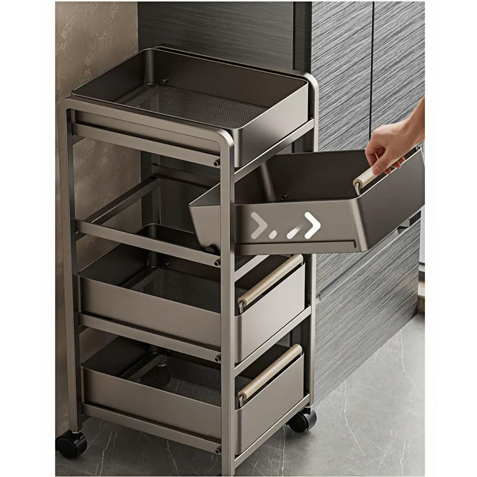 Almacenamiento Carro de Almacenamiento Cocina Varios Niveles, Estante Organizador Cesta Verduras rodante móvil(Negro,Grande)