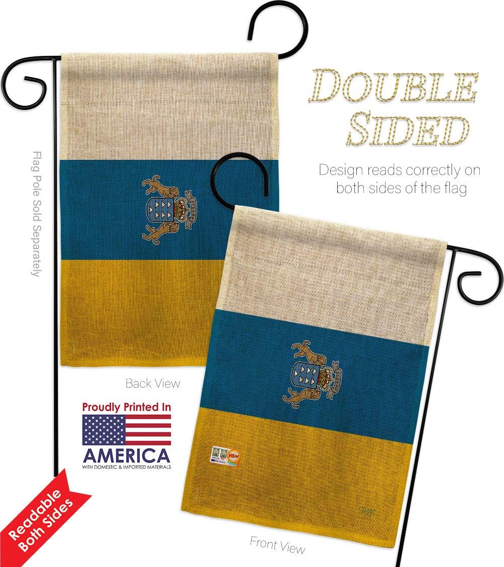 Canary Islands Burlap Garden Flag Set Wall Holder Regional Nationality Nation International World Country Particular Area Small Decorative Gift Yard House Banner Double-Sided Made In USA 13 X 18.5