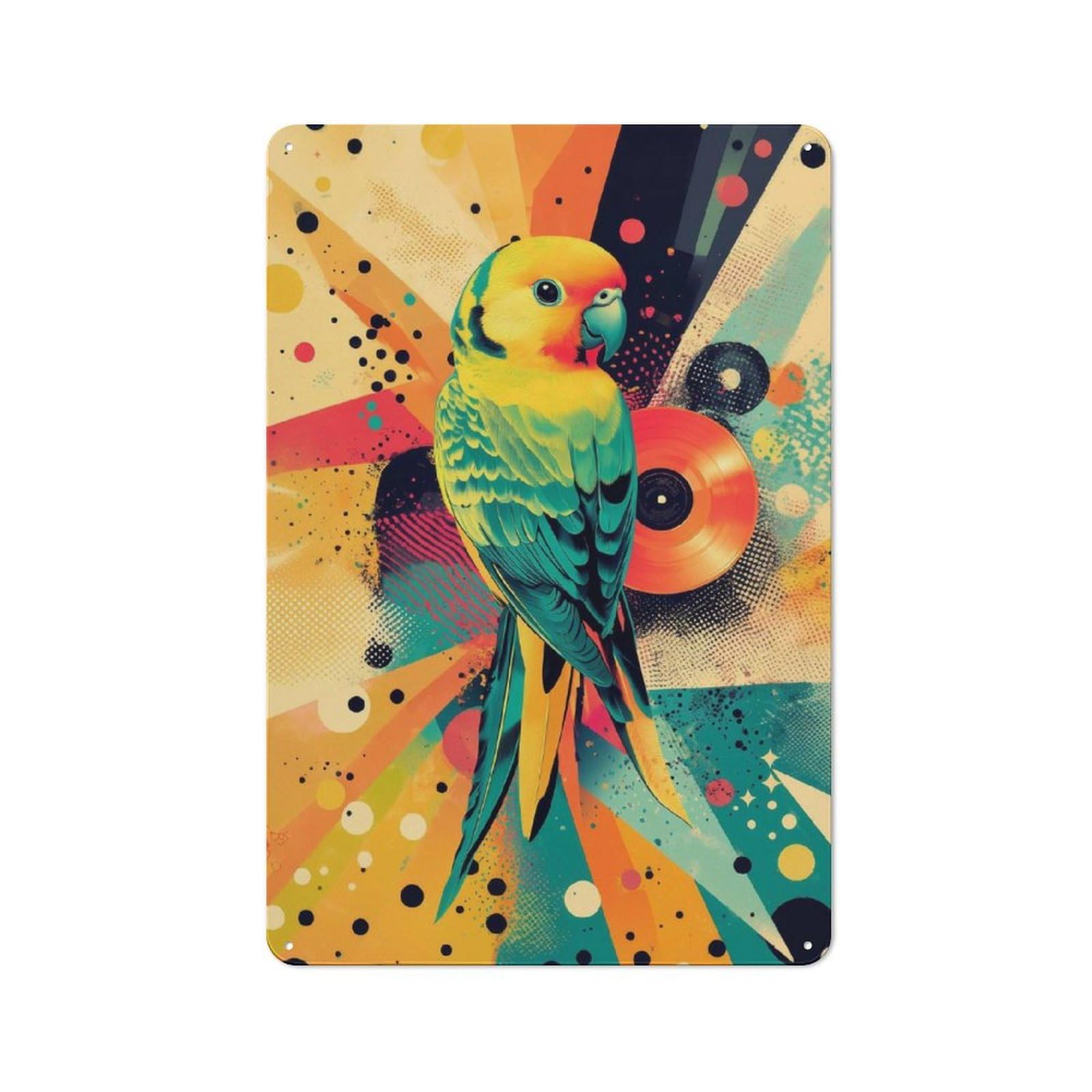 Junmoney Parrot With Retro Bright Green Budgerigar Pa Rrot Printed Metal Sign 30X20cm For Kitchen Or Home Bar, For Kitchen Decor Lovers, For Retro Home Interiors