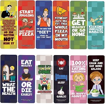 Creanoso Funny Healthy Lifestyle Bookmarks 2-Sets X 6 Cards Daily Inspirational Card Set Interesting Book Page Clippers Great Gifts for Adults and Professionals