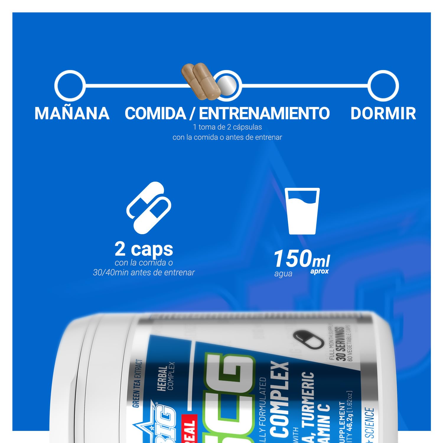 BIG - Real EGCG - Extracto de Té Verde para Adelgazar - Cápsulas de Green Tea Naturales - Alta Concentración de EGCG - Antioxidante y Quema Grasa - Materia Prima Premium - Vegano, Alta Pureza (60 Cáp)