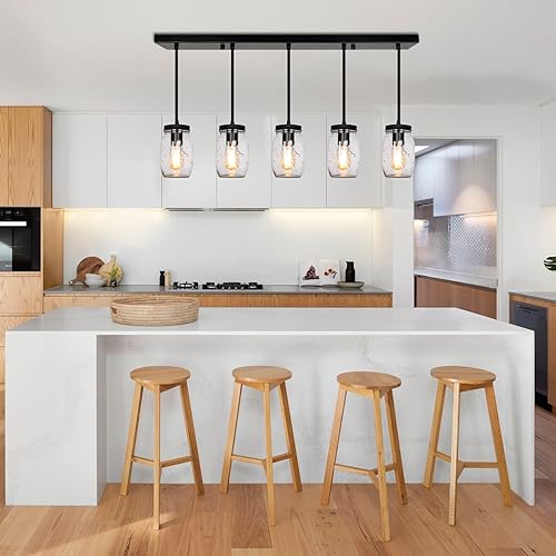 Miniatura 10 de Jasopaco Lámparas de cristal con 3 luces colgantes de techo de montaje empotrado, luces negras de granja para cocina, comedor, vestíbulo, escalera,