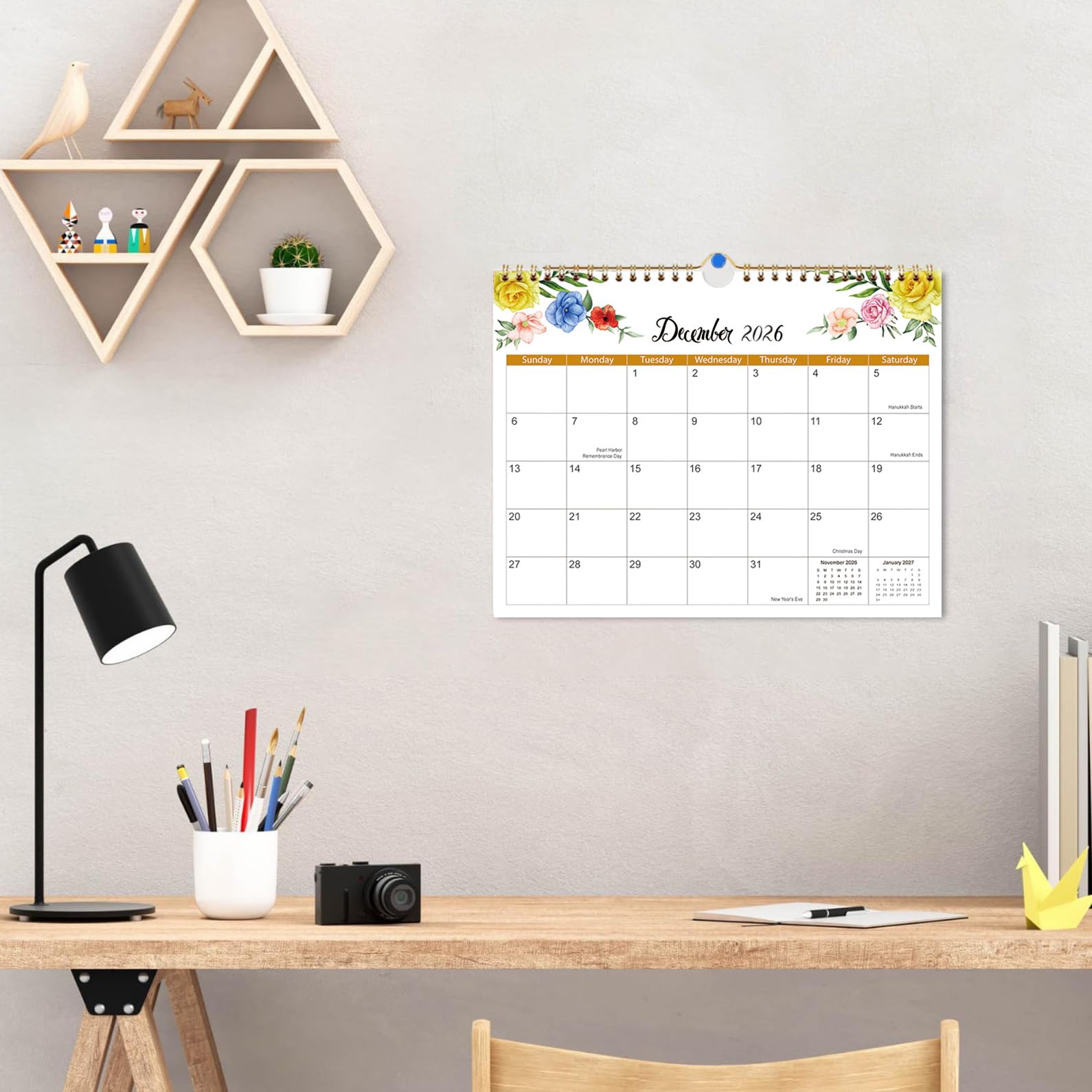 Cabbrix Mini-Wandkalender 2025-2026 – 15,2x22,9 Cm, Vertikal, Mit Haken, Von Juli 2025 Bis Dezember 2026