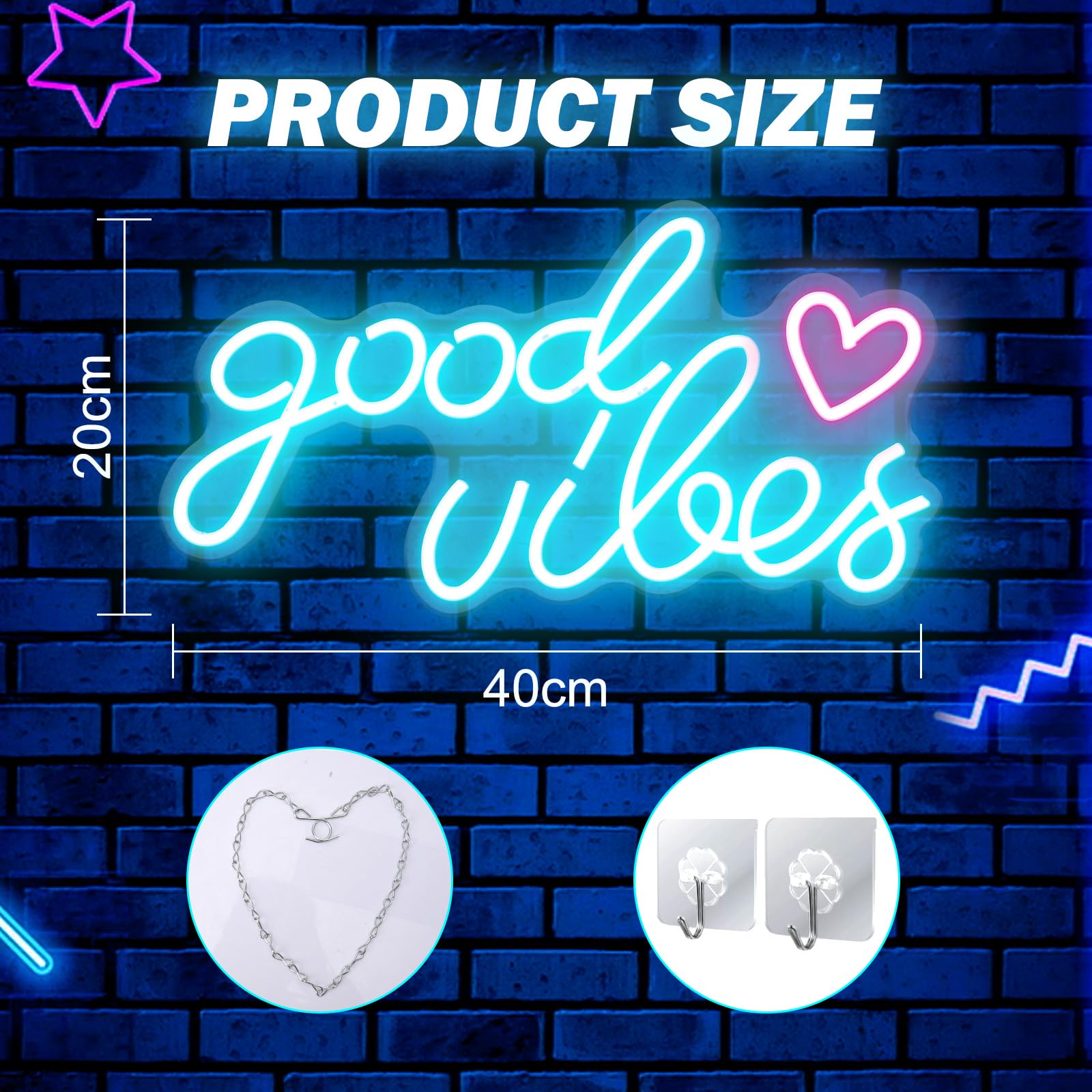 Blue Good Vibes Néon Led, Néon Mural Lettre Usb, Pour Chambre à Coucher, Chambre D'Enfant, DéCoration Murale, Bar, Mariage, FêTe