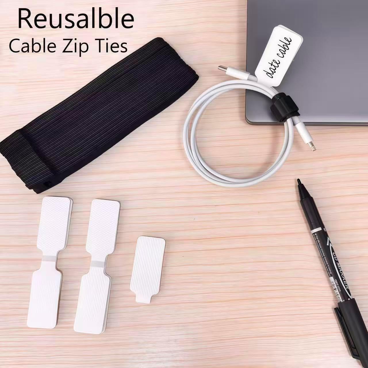 80-Pack Cable Labels & Cord Ties Kit – Write-On Wire Labels, Snap Ties + Dual-Tip Marker for Home Office Electronics Organization | Cable Tags, Cord Labels & Wire Markers Included