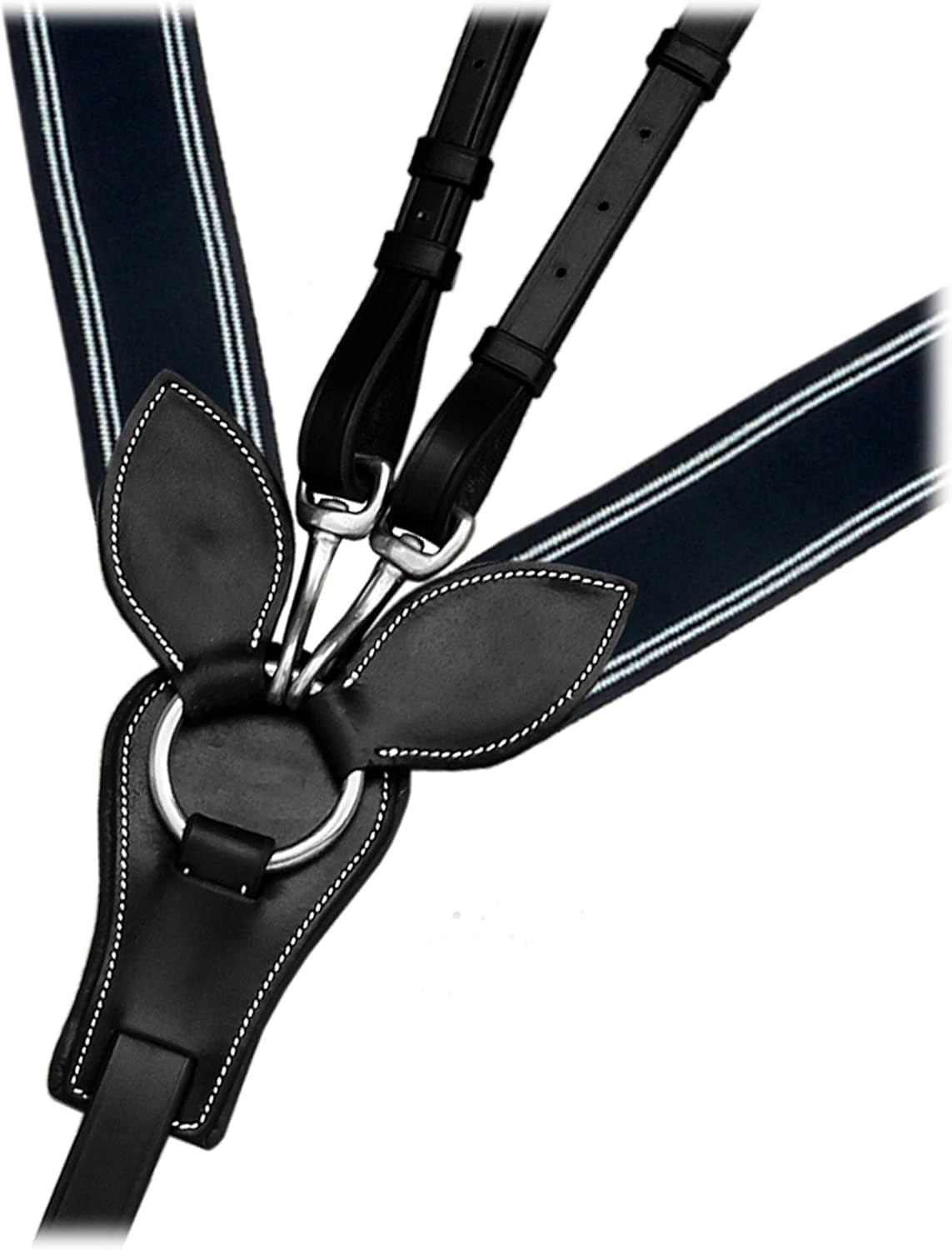 Exion 3-Point English Breastplate for Horses with Running Martingale – Navy Elastic Leather Horse Breast Plate Horse Tack for Jumping, Schooling– Black, Havana, Oak Brown – Pony, Cob, Full, Warmblood