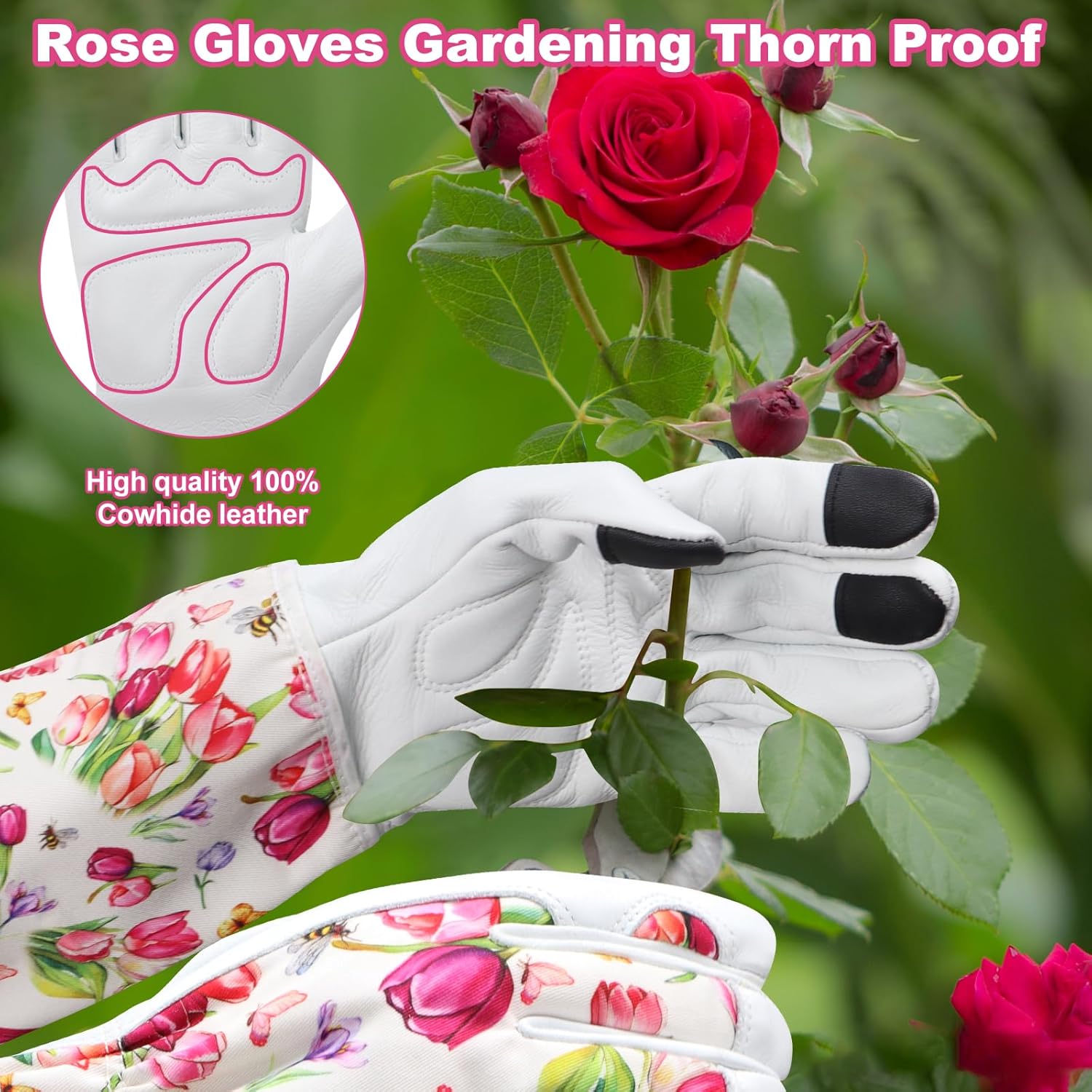 DLY Gardening Gloves for Women, Rose Gloves Gardening Thorn Proof, Long Garden Gloves for Women, Breathable Cowhide Leather Gauntlet(X-Large,White) - Image 5