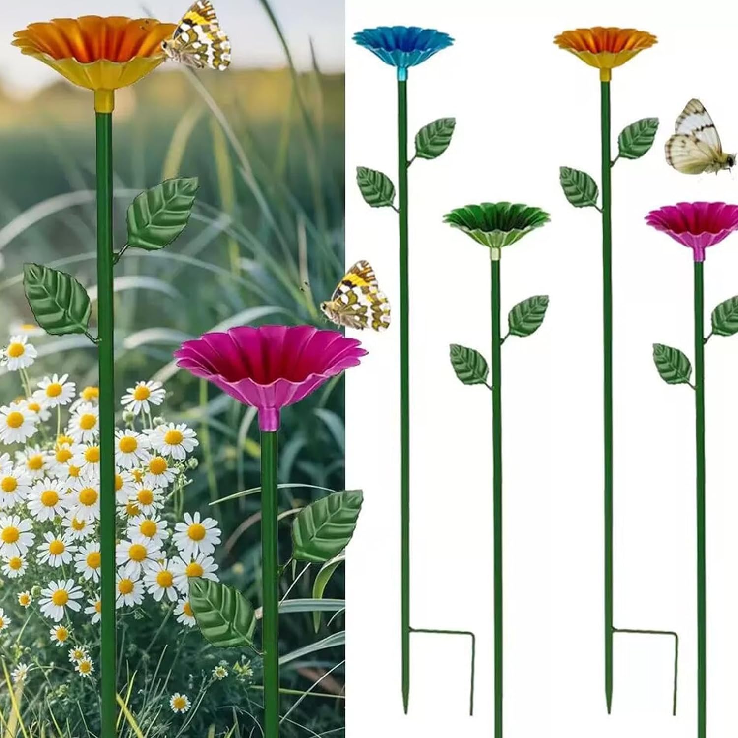 Nature Drop Cups, Butterfly Bee Waterer Stake Garden Bath Bowl Set, Outdoor Wildlife Hydration Station, Decorative Flower Yard Accent Piece for Home Dorms Porch Backyard Use