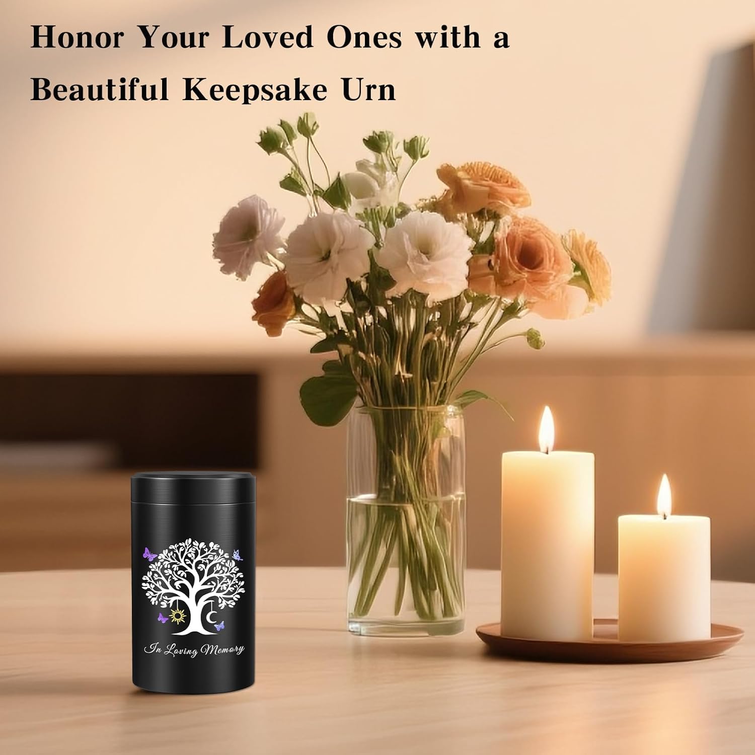 SOITIS Mini Urn for Human Ashes 3.54 Inch Small Urns for Human Ashes Keepsake Memorial Urn for Human Ashes Aluminum Keepsake Cremation Ashes Keepsake-Tree of Life with The Moon and Sun - Image 5