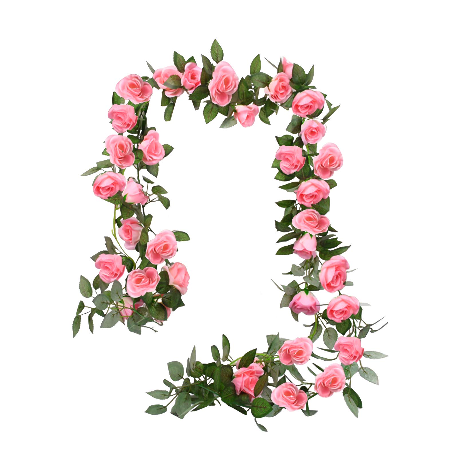 Ousuga Rose Garlands for Wedding,2PCS Artificial Silk Rose Garland Vine Plant Flower Leaves Hanging Fake Flower Garland Artificial Plants for Office Home Party Garden Arch Arrangement Decor