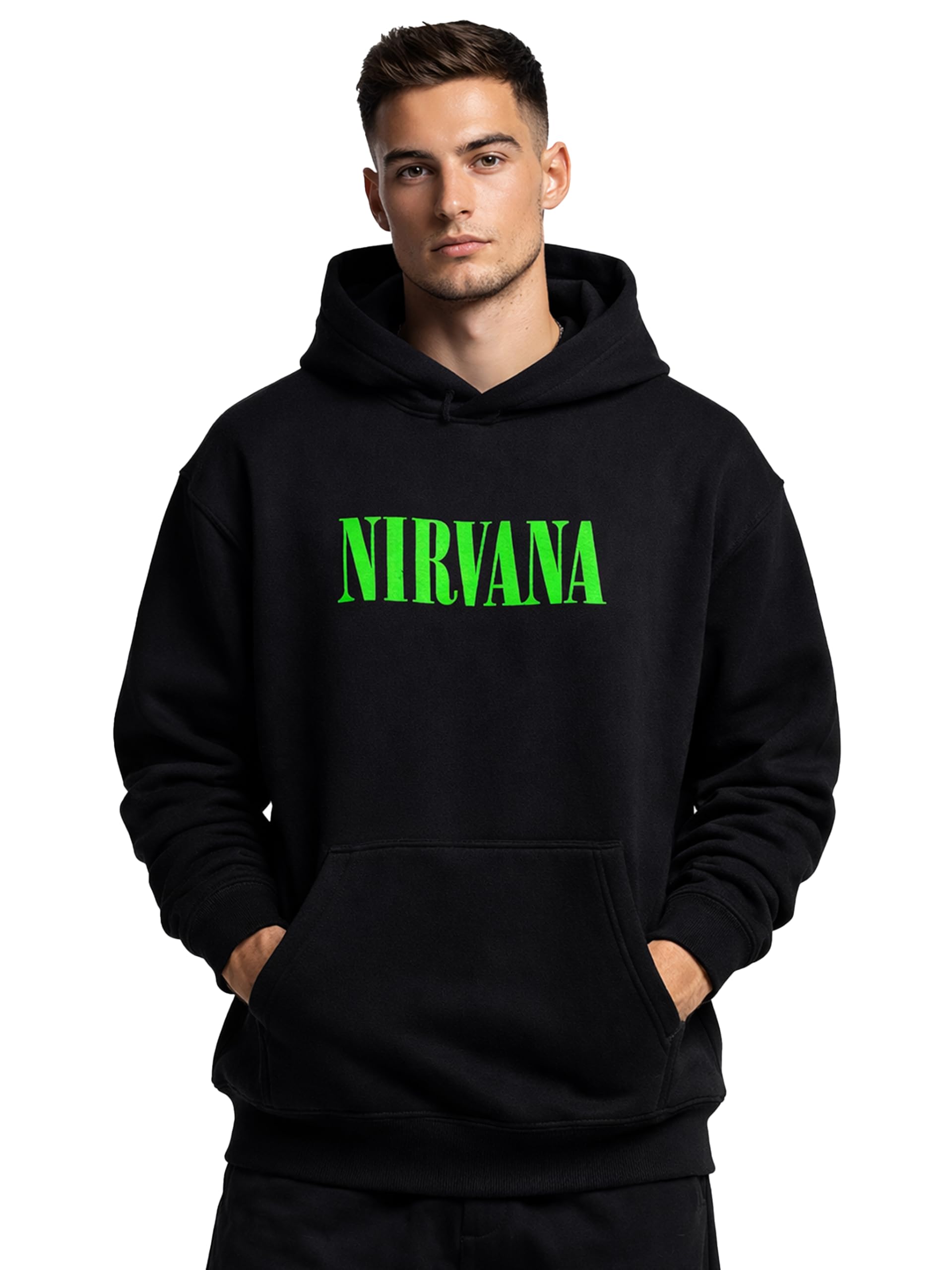 Oversized Black Graphic Hoodie – Neon Green Back Print Cotton Streetwear Sweatshirt | Unisex Winter Hoodie-image-1