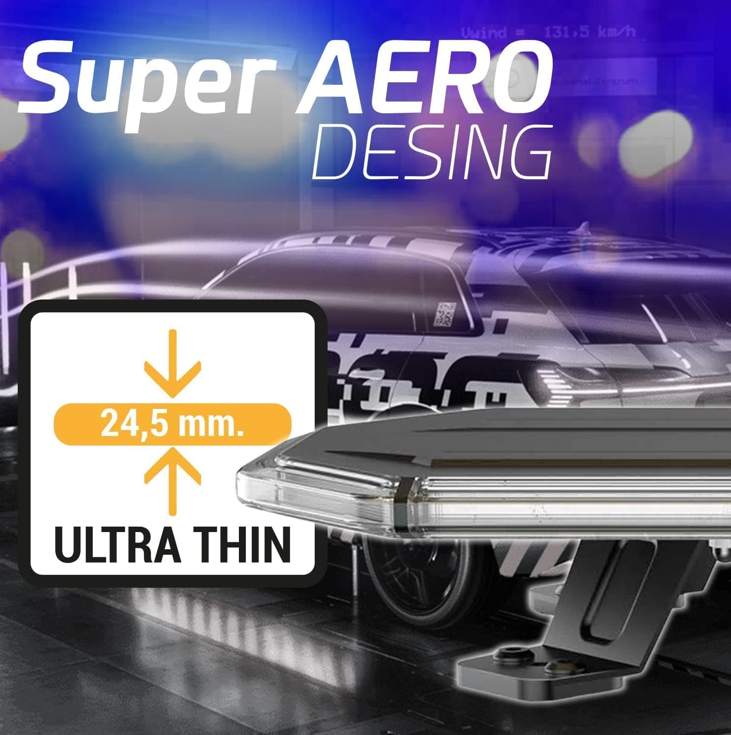 Ryme Automotive Ponte di Illuminazione con Telecomando - 204 LED omologato R65 Blu 1220 mm. Emergenza omologato Avvertimento 10-30 V - 106 W - 13 funzioni Slim Aero Tetto Veicolo IP67
