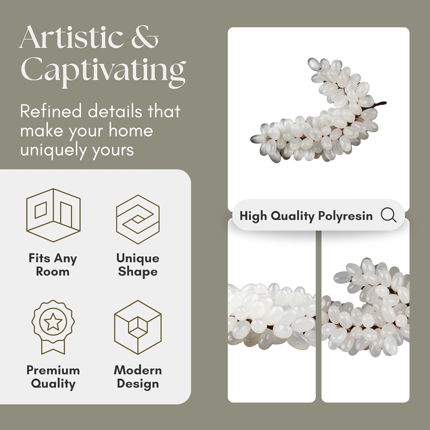Naples Onyx Stone Grapes, Decorative Object – Stone & Marble Modern Home Decor Accent – Artistic Shelf Styling & Coffee Table Decor for Office & Living Room – 2", White